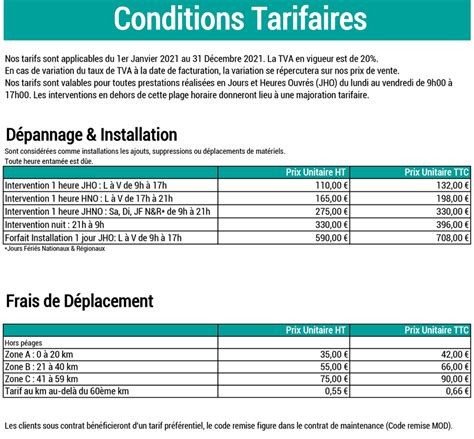 Conditions tarifaires 